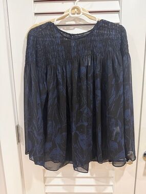 Banana Republic Navy and Black Smocked Floral Blouse